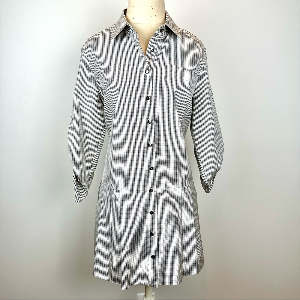 Worth New York 3/4 Length Sleeve Button Down Silk Dress with Drop Waist